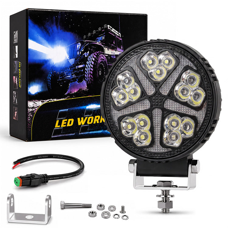 4-Inch Round LED Pod Lights with Amber DRL - 3600LM Spot Beam (17.9W)