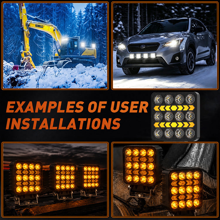 4-Inch Dual Color LED Pod Lights with White & Amber DRL (16.5W Spot Beam)