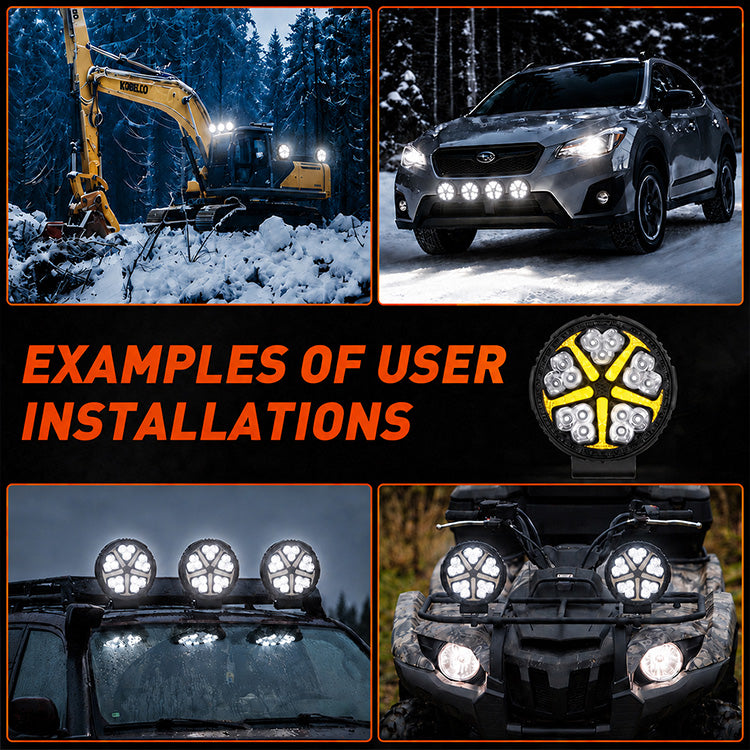 4-Inch Round LED Pod Lights with Amber DRL - 3600LM Spot Beam (17.9W)
