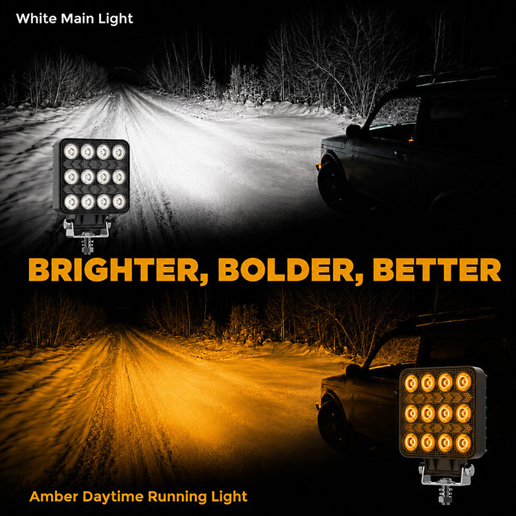 4-Inch Dual Color LED Pod Lights with White & Amber DRL (16.5W Spot Beam)