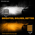 4-Inch Dual Color LED Pod Lights with White & Amber DRL (16.5W Spot Beam)