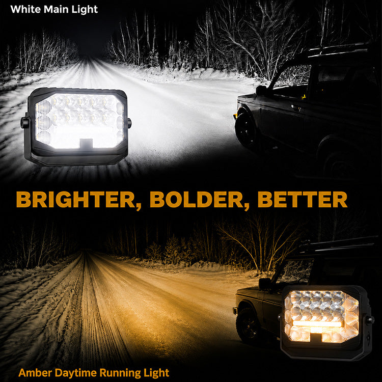 5-Inch LED Pod Lights - 2700LM Spot Flood Combo with Yellow DRL