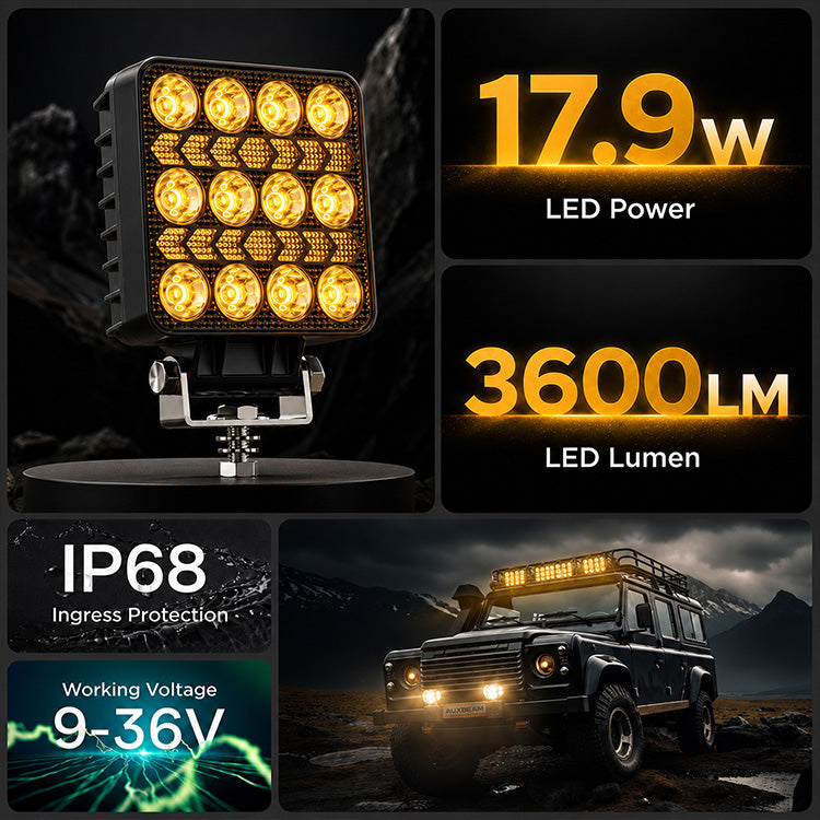 4-Inch Dual Color LED Pod Lights with White & Amber DRL (16.5W Spot Beam)