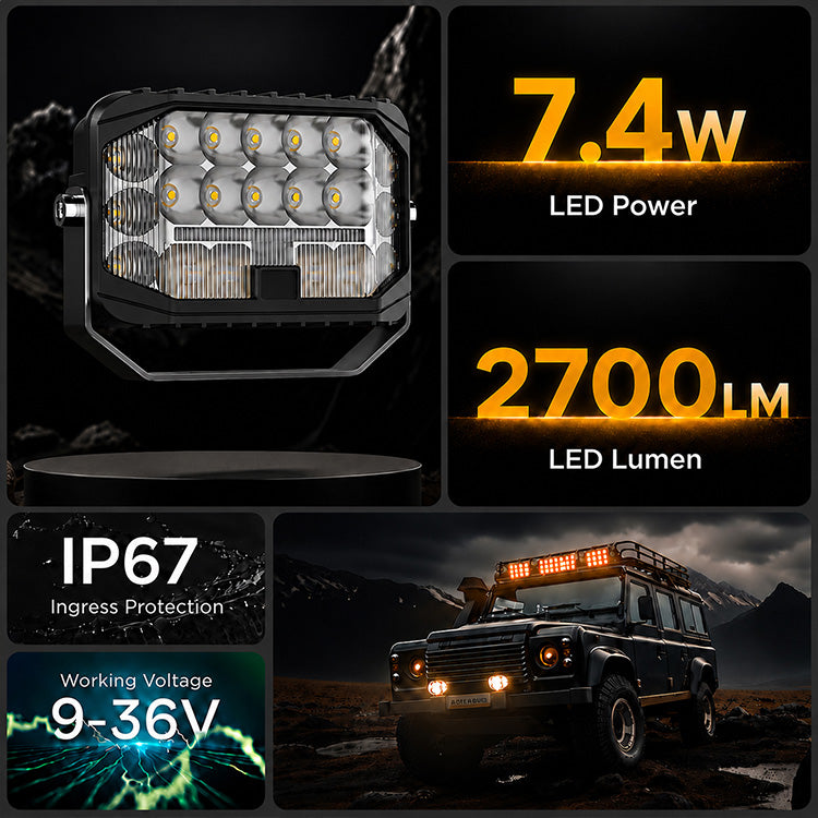 5-Inch LED Pod Lights - 2700LM Spot Flood Combo with Yellow DRL