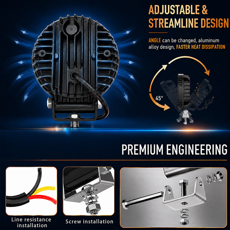 4-Inch Round LED Pod Lights with Amber DRL - 3600LM Spot Beam (17.9W)
