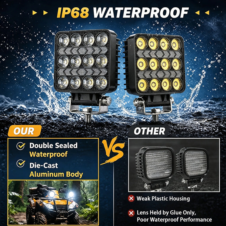 4-Inch Dual Color LED Pod Lights with White & Amber DRL (16.5W Spot Beam)