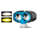 Yellow & White Dual Beam Motorcycle Spotlight - 2 Lens 2400LM 20W