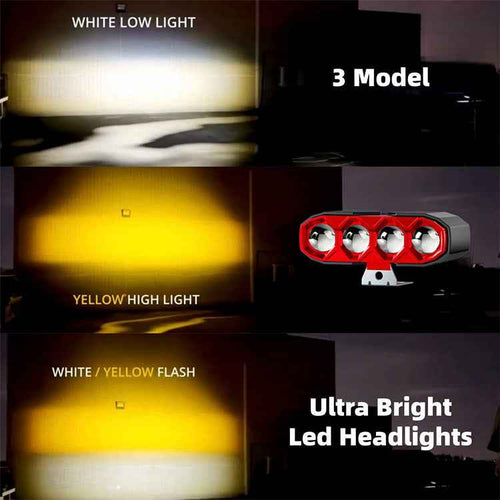 40W 4500LM 4-Lens Motorcycle Auxiliary Light - Yellow White & Strobe