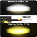 Yellow & White Dual Beam Motorcycle Spotlight - 2 Lens 2400LM 20W
