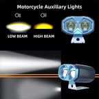 Yellow & White Dual Beam Motorcycle Spotlight - 2 Lens 2400LM 20W