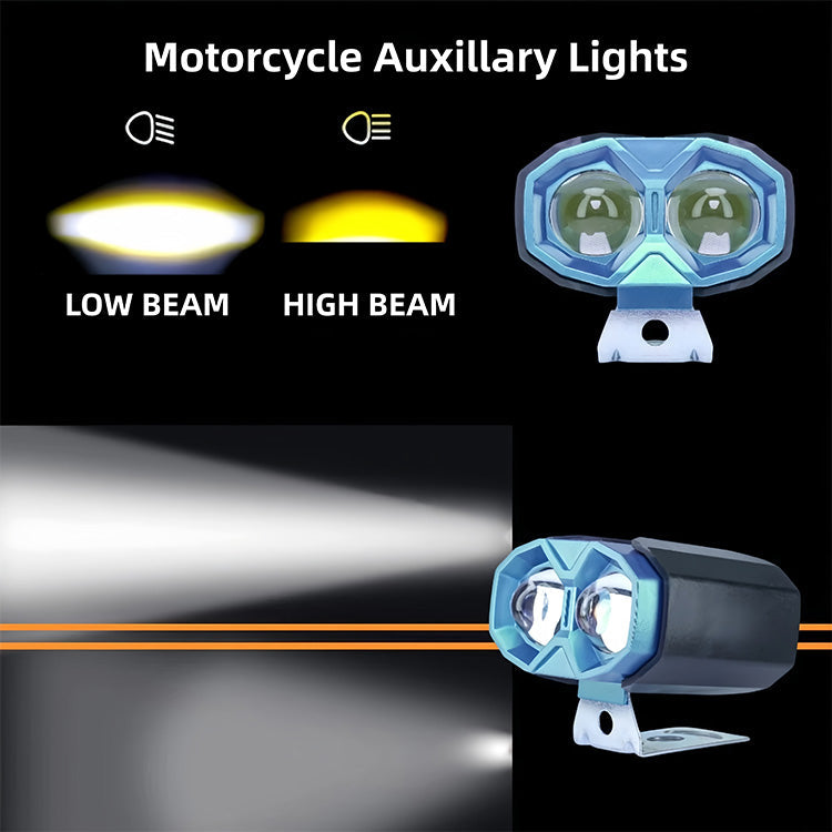 Yellow & White Dual Beam Motorcycle Spotlight - 2 Lens 2400LM 20W