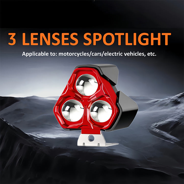30W 3200LM 3-Lens Motorcycle Auxiliary Light - AC/DC 8-80V Spotlight