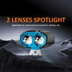 Yellow & White Dual Beam Motorcycle Spotlight - 2 Lens 2400LM 20W