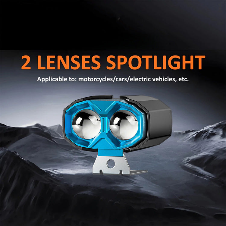 Yellow & White Dual Beam Motorcycle Spotlight - 2 Lens 2400LM 20W