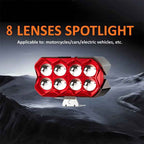 80W 7000LM 8-Lens Motorcycle Auxiliary Light - AC/DC 8-80V Spotlight