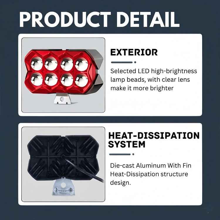 80W 7000LM 8-Lens Motorcycle Auxiliary Light - AC/DC 8-80V Spotlight