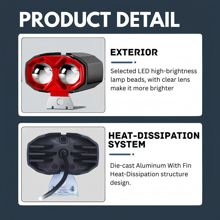 20W 2400LM 2-Lens Motorcycle Auxiliary Light - AC/DC 8-80V Spotlight