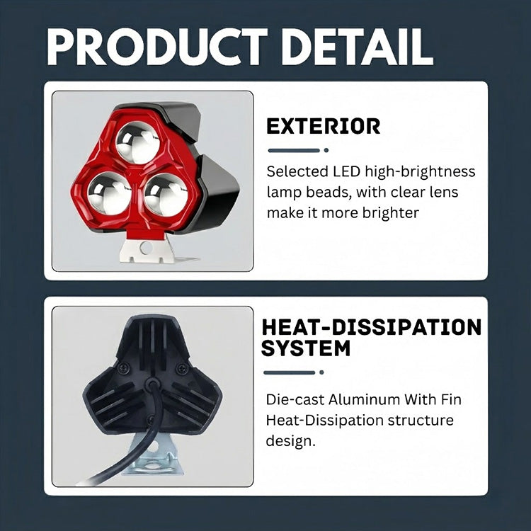30W 3200LM 3-Lens Motorcycle Auxiliary Light - AC/DC 8-80V Spotlight