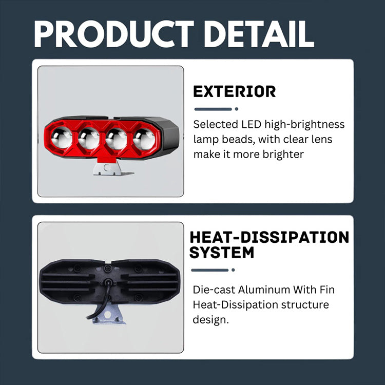 40W 4500LM 4-Lens Motorcycle Auxiliary Light - Yellow White & Strobe