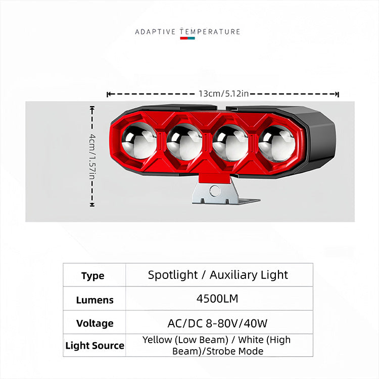 40W 4500LM 4-Lens Motorcycle Auxiliary Light - Yellow White & Strobe