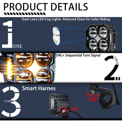 120W Wireless Motorcycle Auxiliary Lights - Combo DRL & Turn Signal