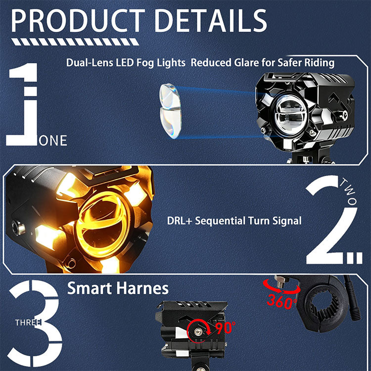 Wireless Motorcycle Auxiliary Lights | 120W 15000LM DRL Combo