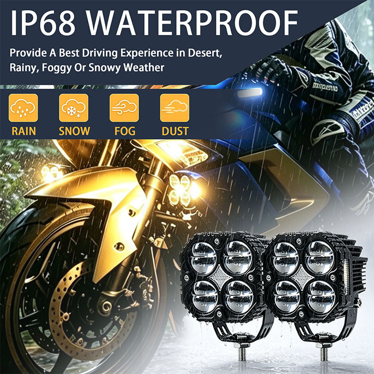 120W Wireless Motorcycle Auxiliary Lights - Combo DRL & Turn Signal