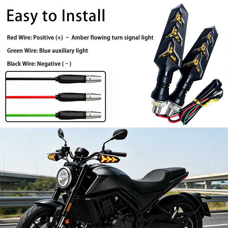 DC12V Motorcycle LED Turn Signals - Amber Flowing Light Indicators