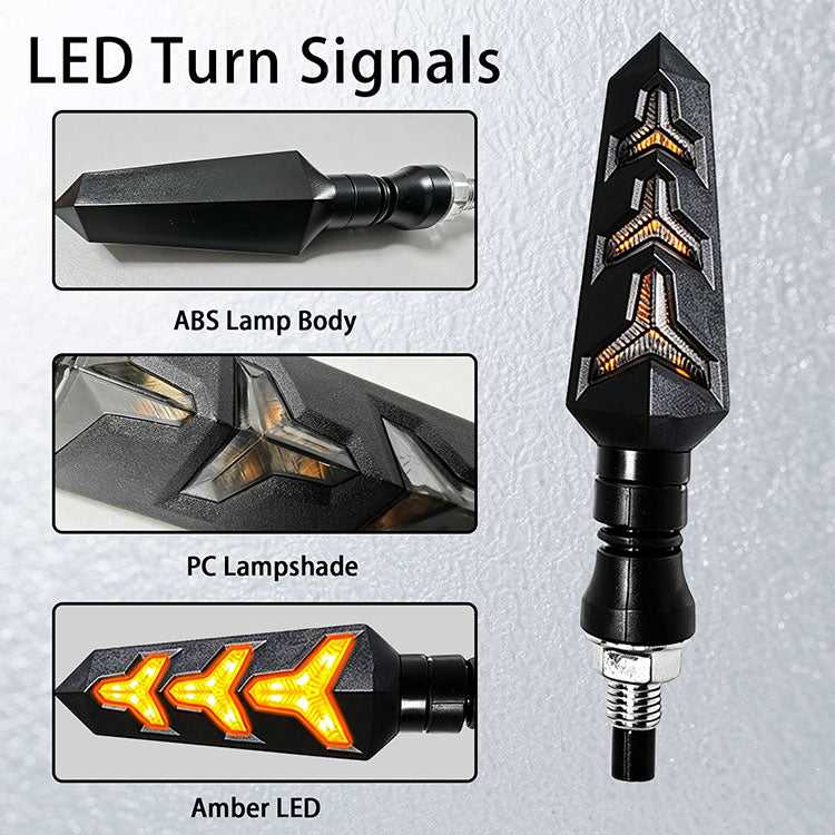 DC12V Motorcycle LED Turn Signals - Amber Flowing Light Indicators